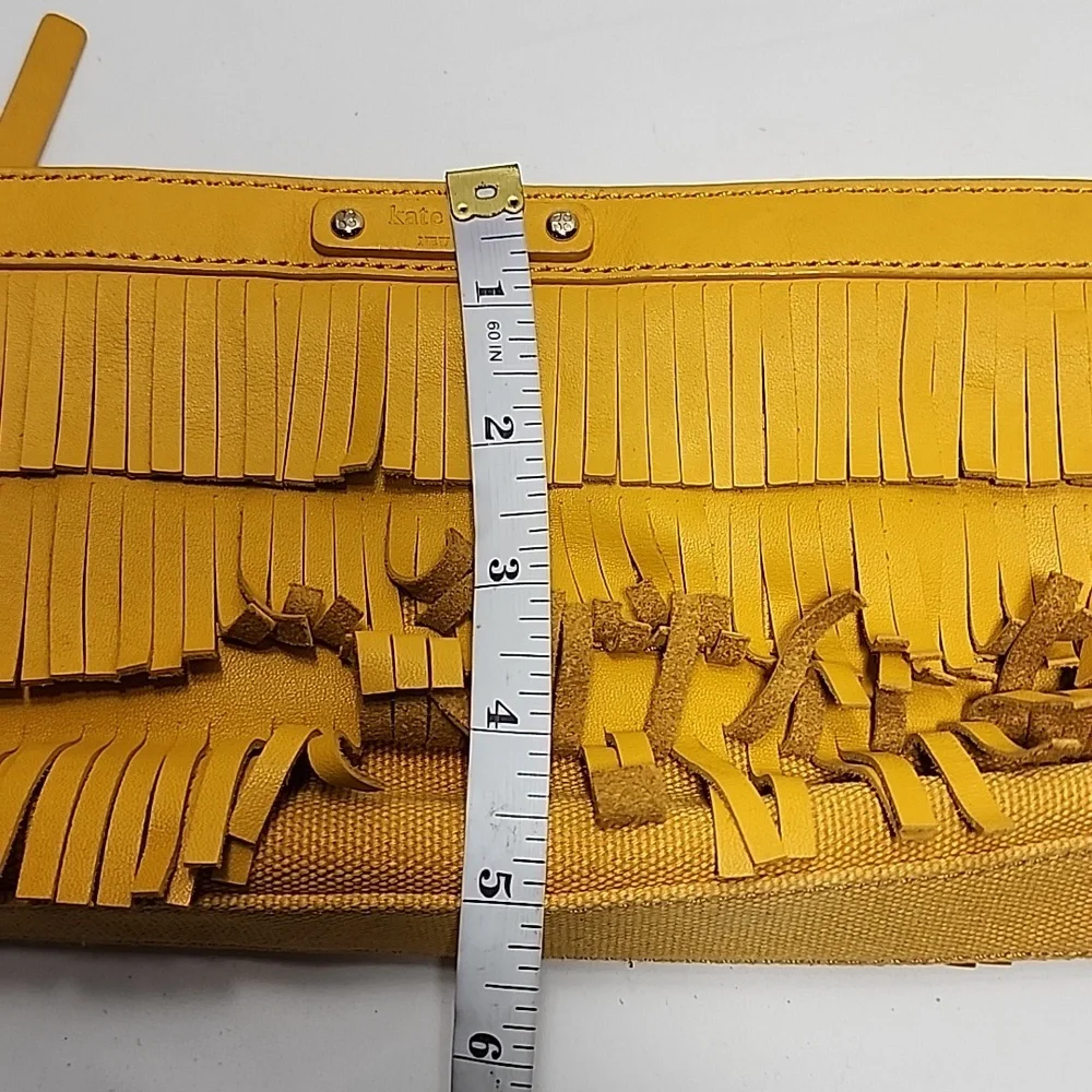 Kate Spade dark yellow fringe leather hippie boho soho clutch wristlet handbag‎